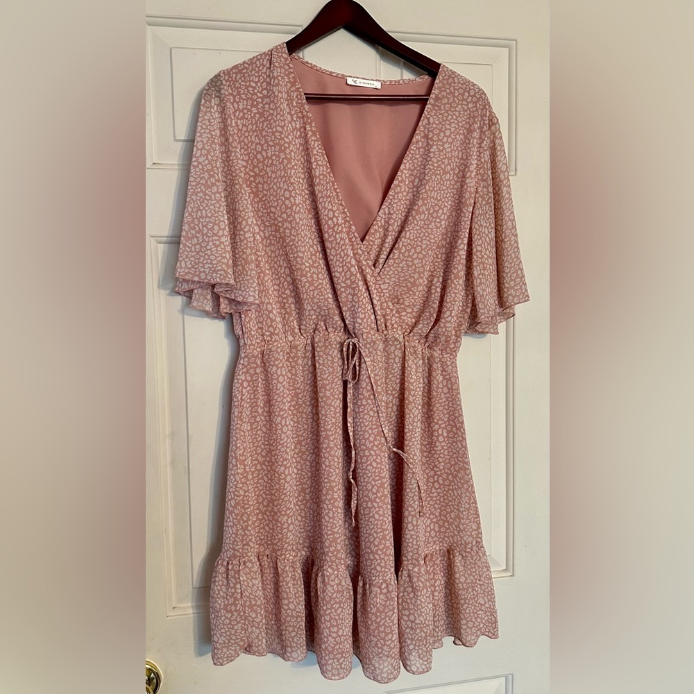 Kirundo Women's Size XL Mini Dress with Cinch Detail Pink Cottagecore‎ Da…